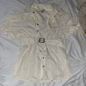Vintage Bebe white blouse with belt & fluffy sleeves
